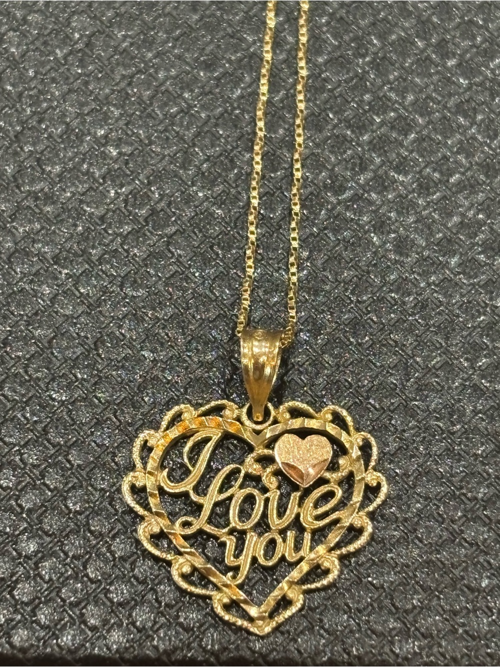 Solid 14K Gold 'Love You' Heart Pendant Necklace - Women Jewelry